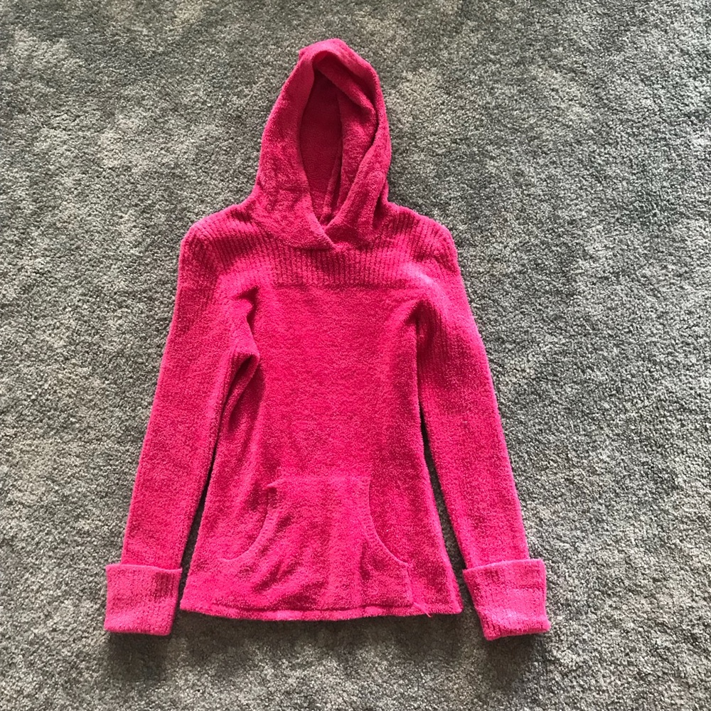 Pink fuzzy hooded girls sweater